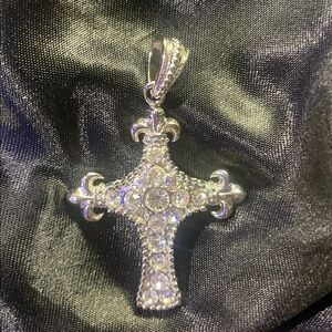 Silver Cross Pendant with Crystals